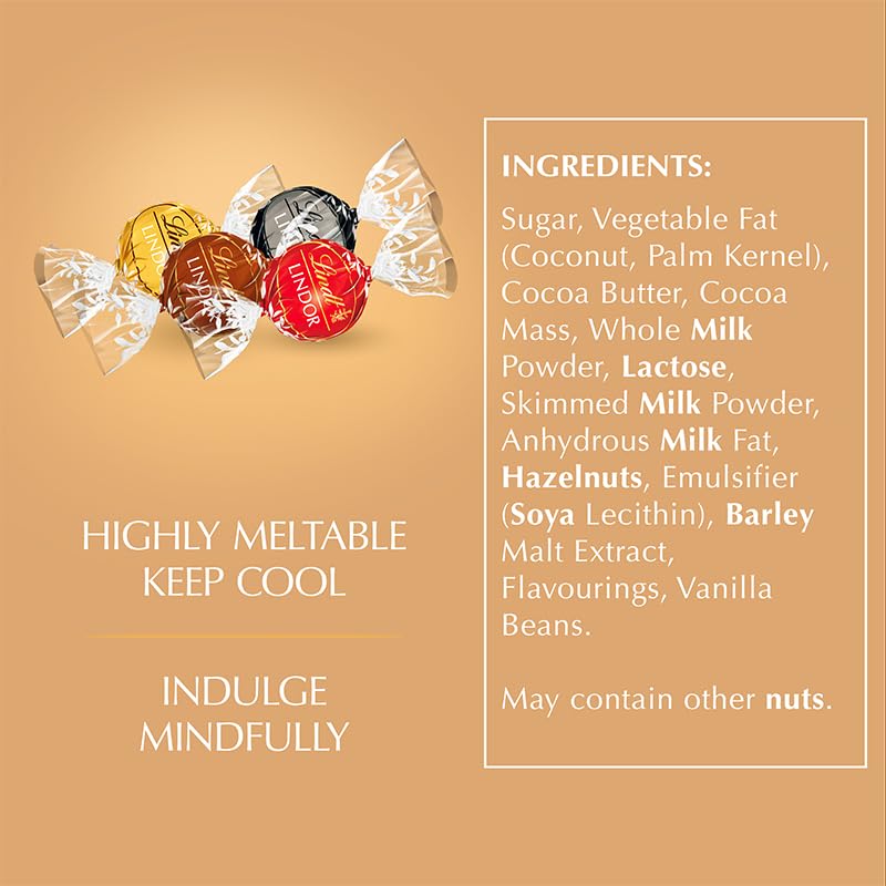 Lindt Lindor Assorted Chocolate Truffles - Smooth Melting Milk, White, Dark & Hazelnut | 600g Box 7