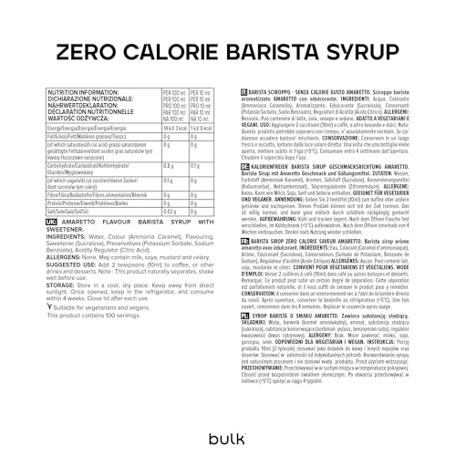 Bulk Zero Calorie Barista Syrup - Amaretto - 1 Litre - Sugar-Free, Fat-Free, Vegan - for Coffee, Protein Shakes, Desserts