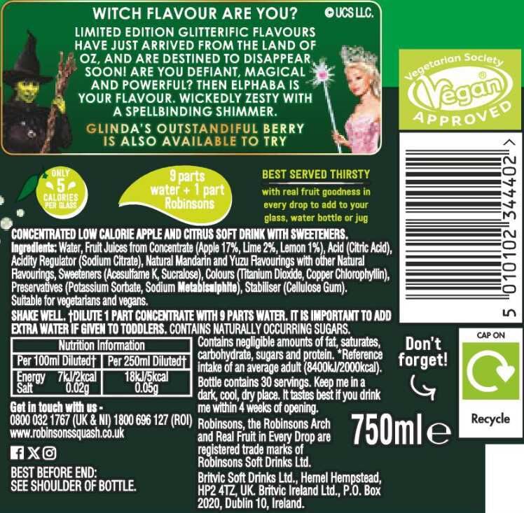 Robinsons Wicked Elphaba Double Strength Amazafying Citrus Twist No Added Sugar 6