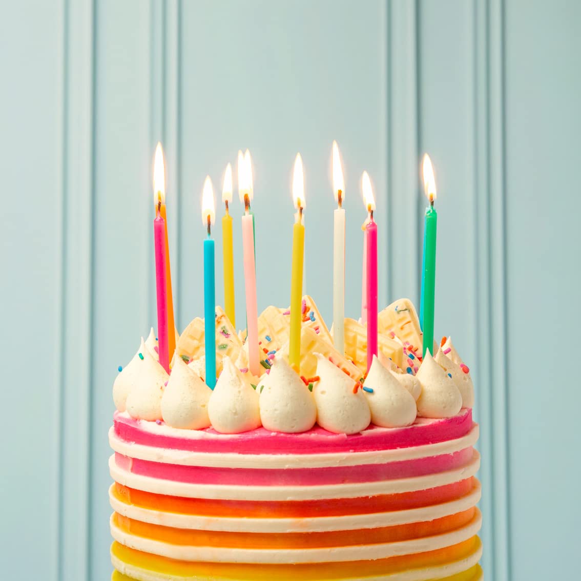 Talking Tables 16 x Colourful Birthday Candles with Holders | 10cm Tall Thin Cake Toppers in Rainbow Colours 2