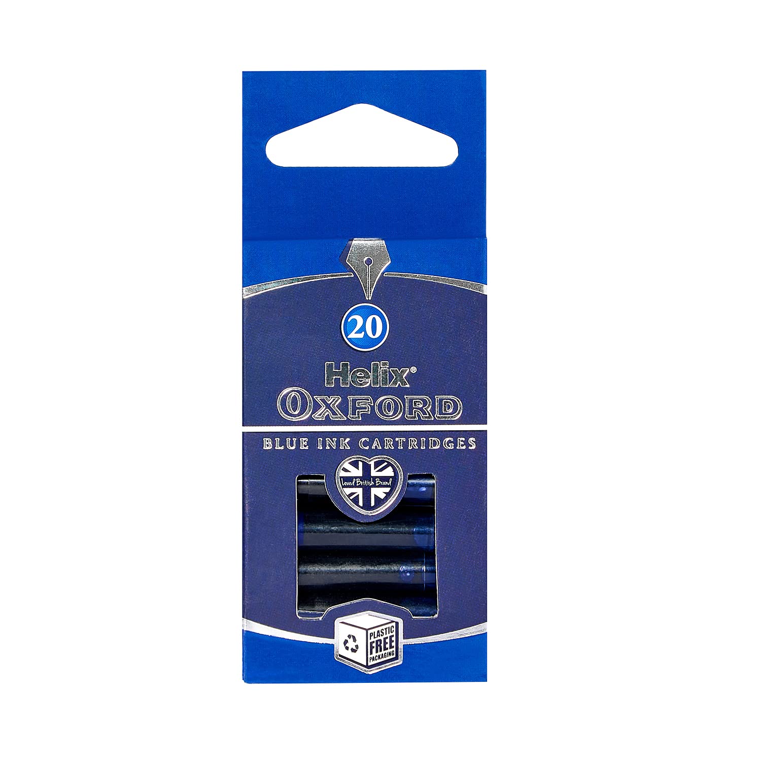 Helix Oxford 219820 Universal Blue Ink Cartridge Refills for Fountain Pens | Pack of 20 | Washable Ink
