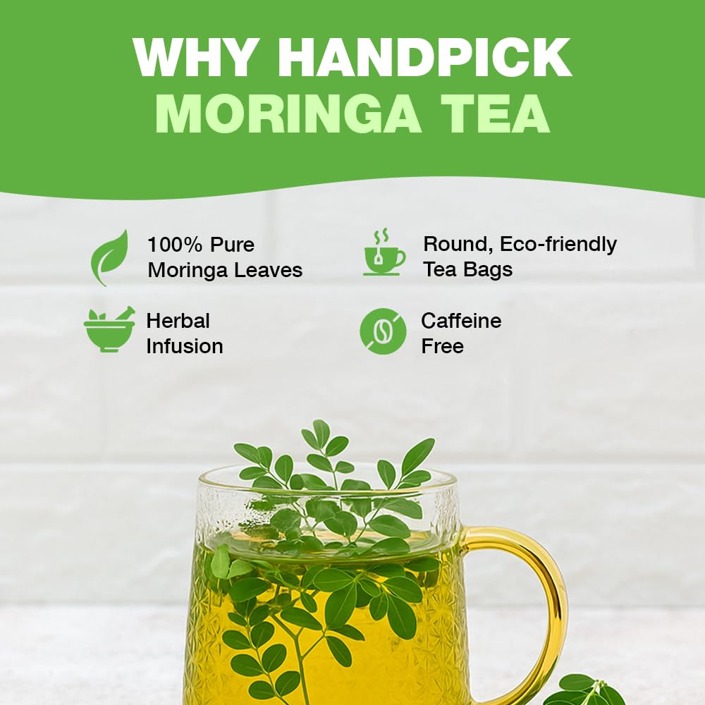 HANDPICK Moringa Tea Bags (100 Count) Non-GMO, Caffeine Free, Pure Moringa