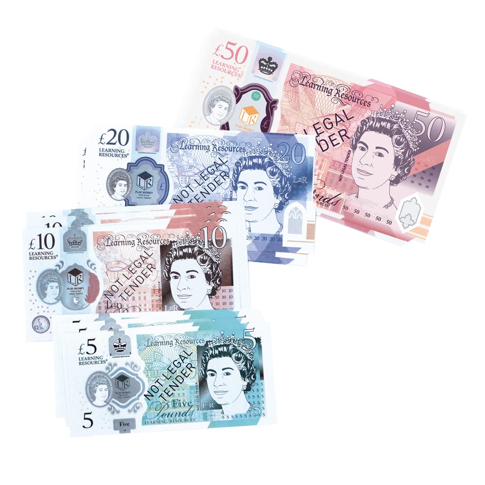 Learning Resources UK Money Set with 50 Notes - Ages 5-9 | Plastic | Multicoloured