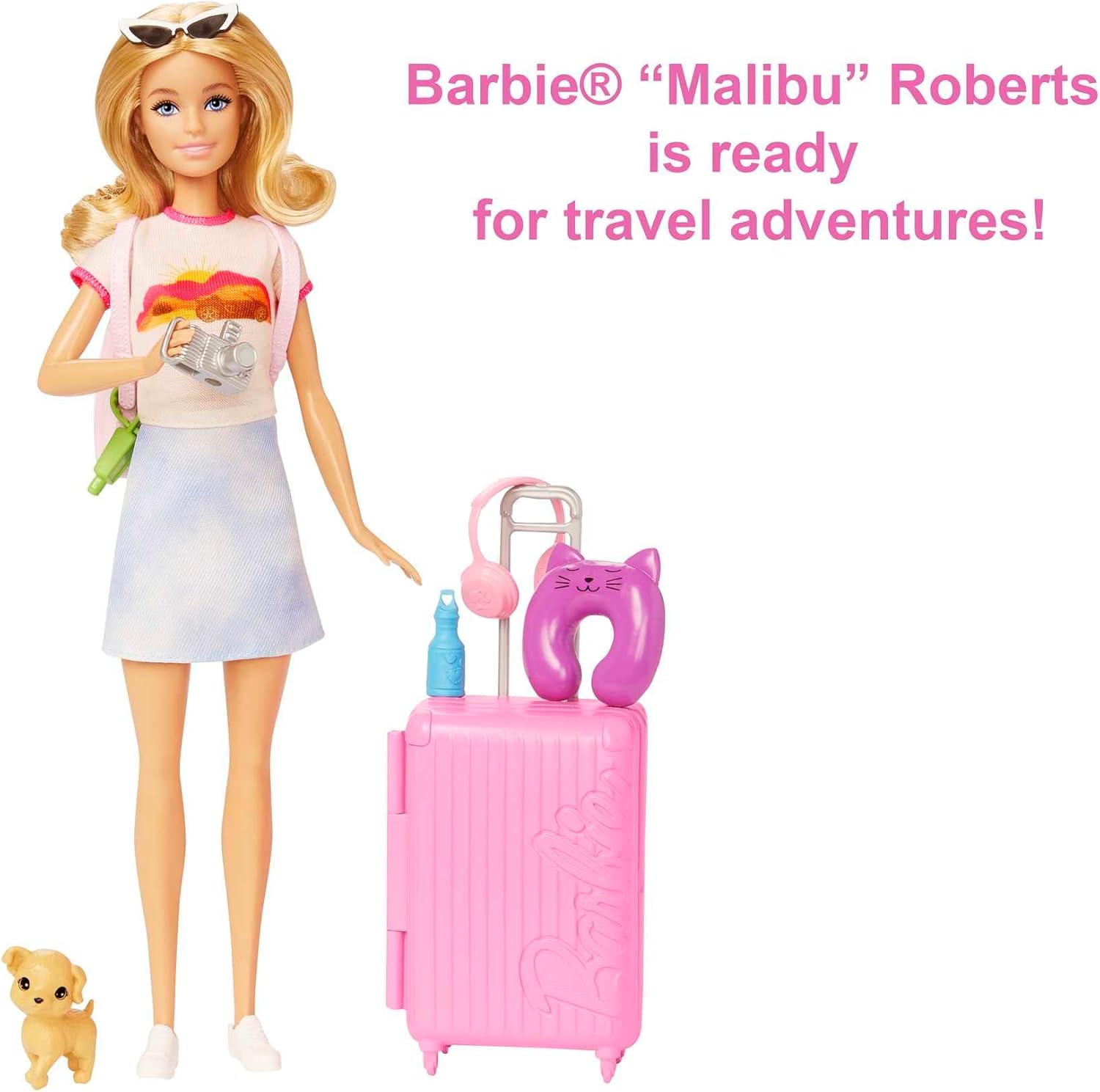 Barbie Malibu Travel Set with Puppy & 13-Piece Accessories - Doll Playset for Ages 3+ 5