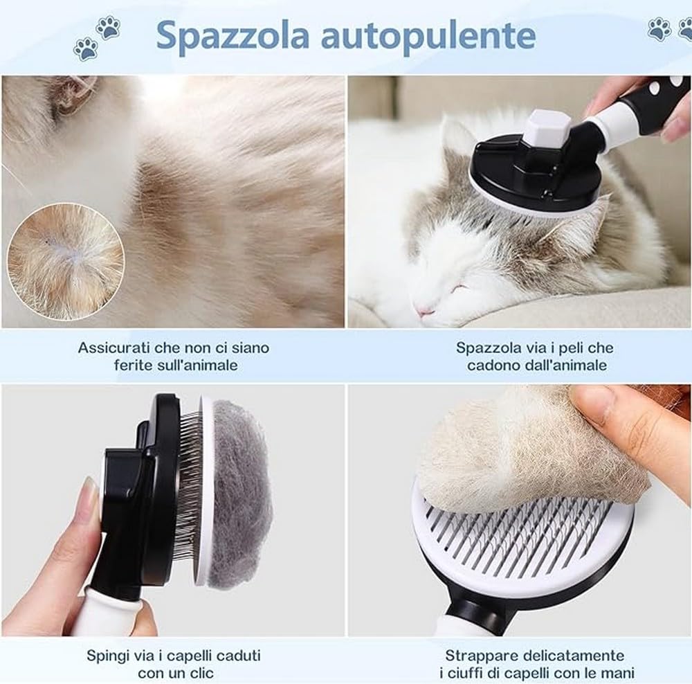 Vinabo Pet Grooming Brush - 2-in-1 Hair Removal & Massage Tool with Self-Cleaning Button | Black 3