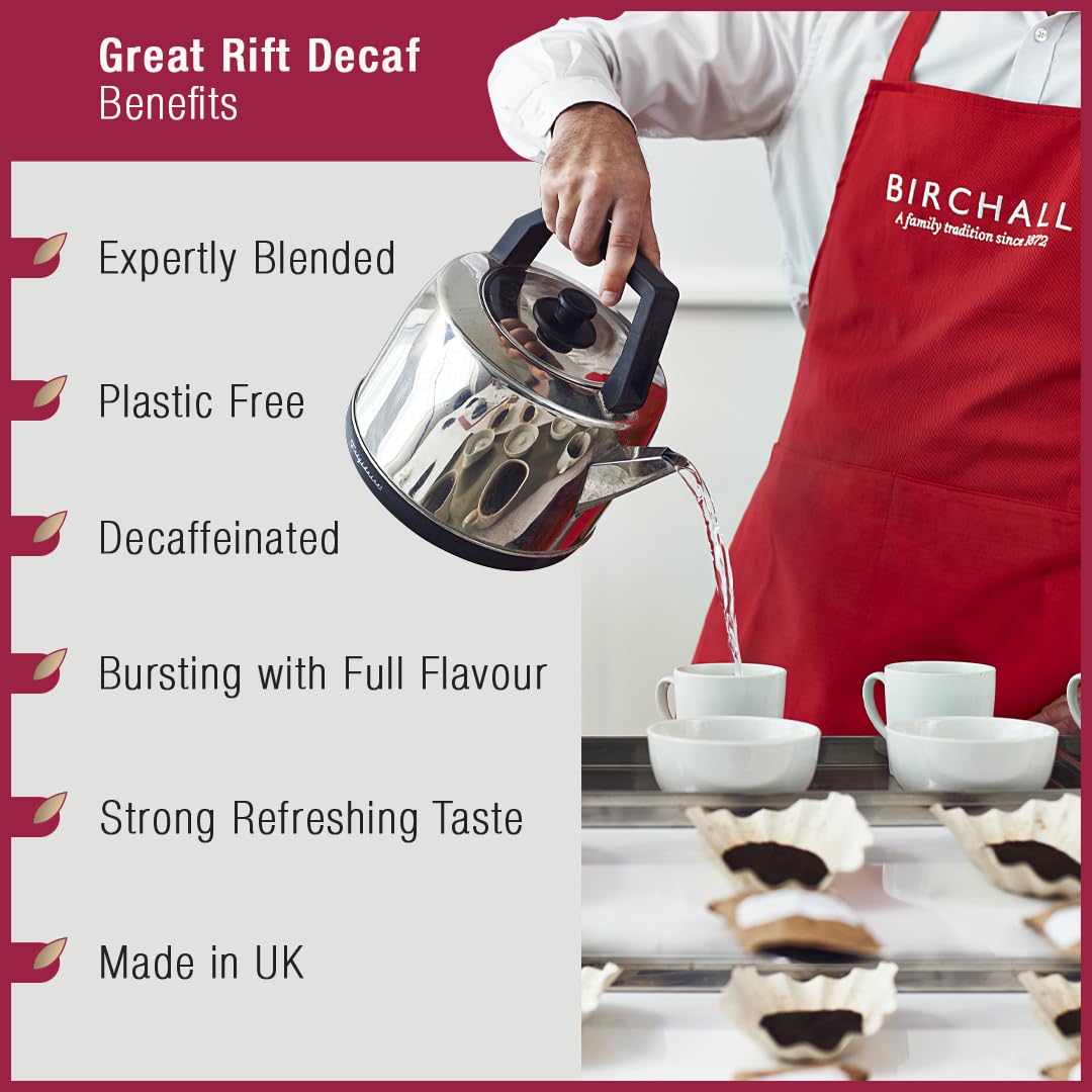 Birchall Great Rift Decaf Blend Tea Bags, English Breakfast Tea, 80 Plant-Based Biodegradable Tea Bags, Rainforest Alliance Certified