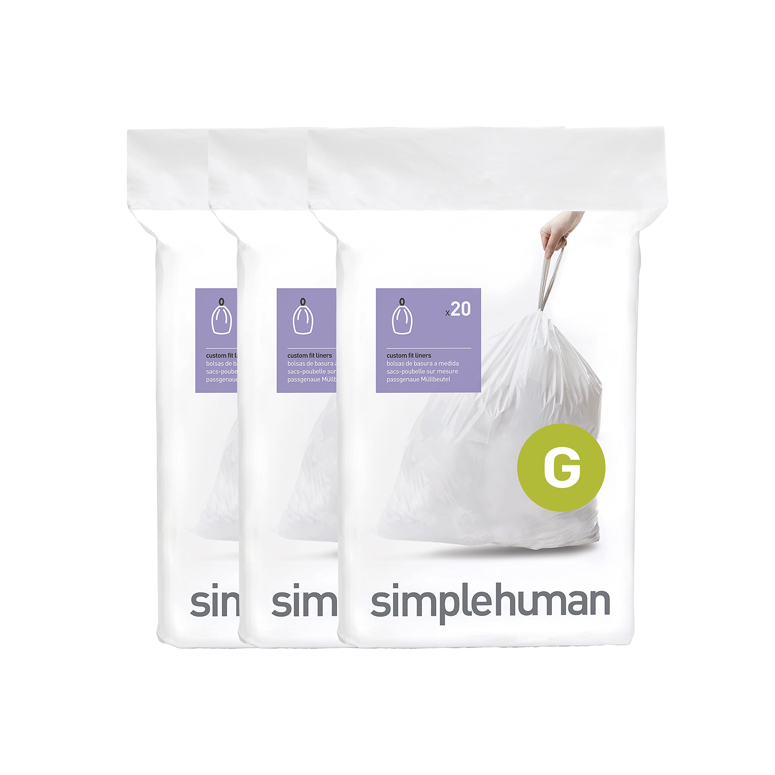 simplehuman Code G Custom Fit Drawstring Rubbish Bags - 30 Liter / 8 Gallon | 60 Count 1