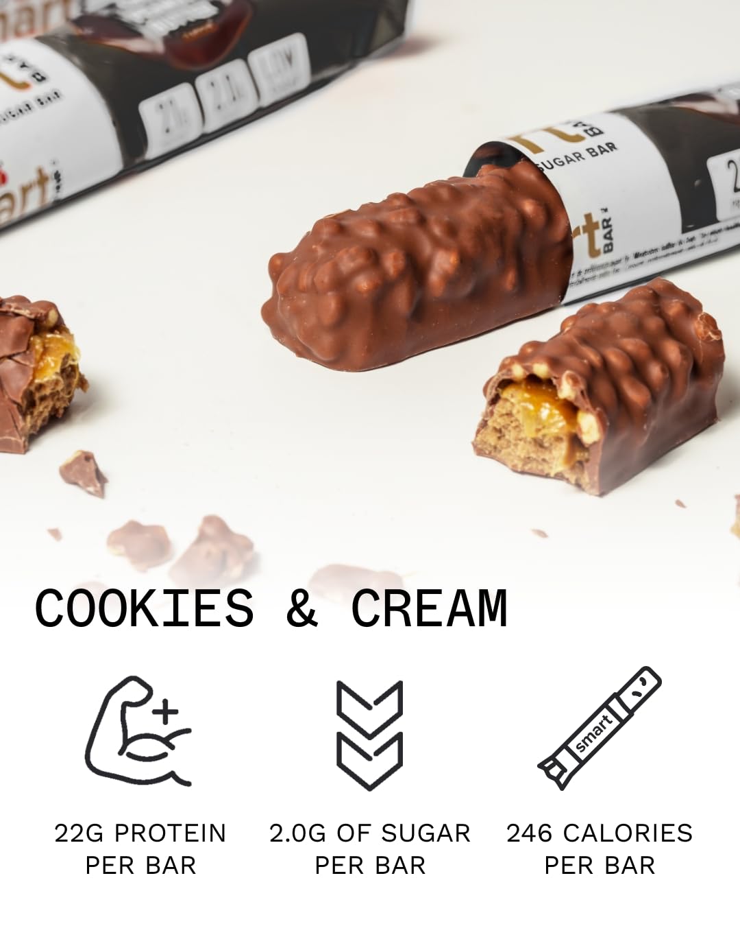PhD Nutrition Smart Protein Bar Low Calorie, High Protein, Low Sugar, Cookies and Cream, 12 x 64g