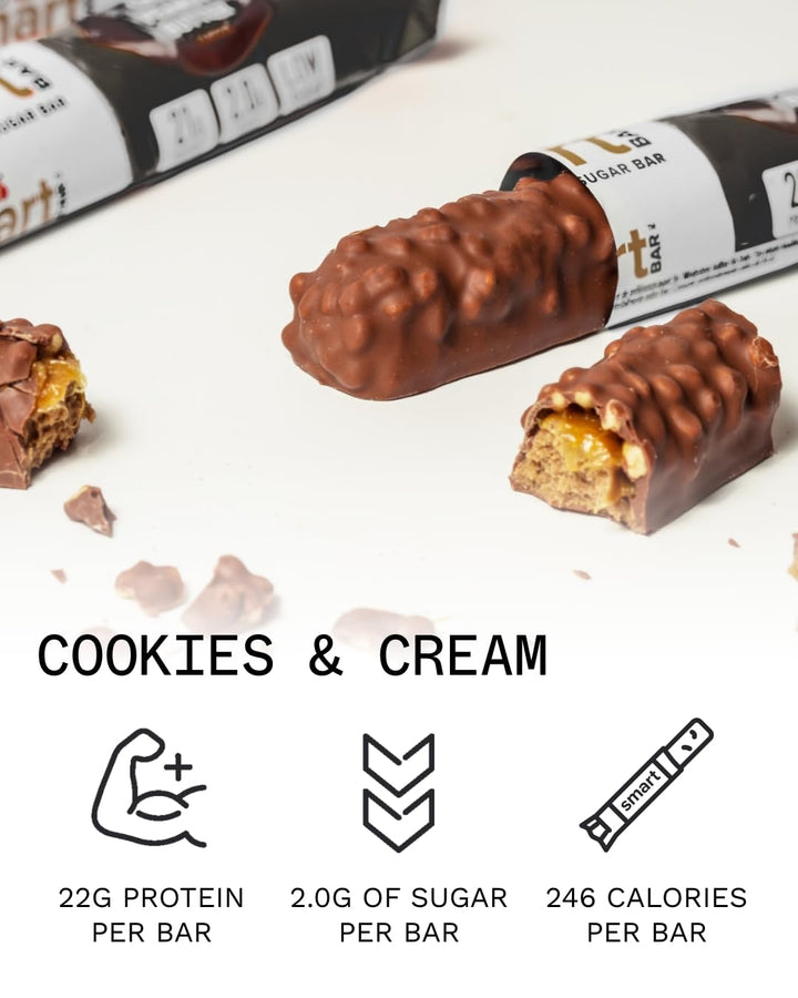 PhD Nutrition Smart Protein Bar Low Calorie, High Protein, Low Sugar, Cookies and Cream, 12 x 64g
