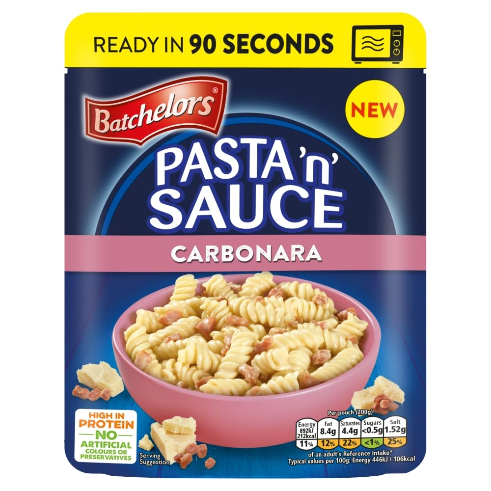 Batchelors Pasta 'n' Sauce Carbonara Microwave Meals - Pack of 6 (200g Each) | 90 Second Prep 2