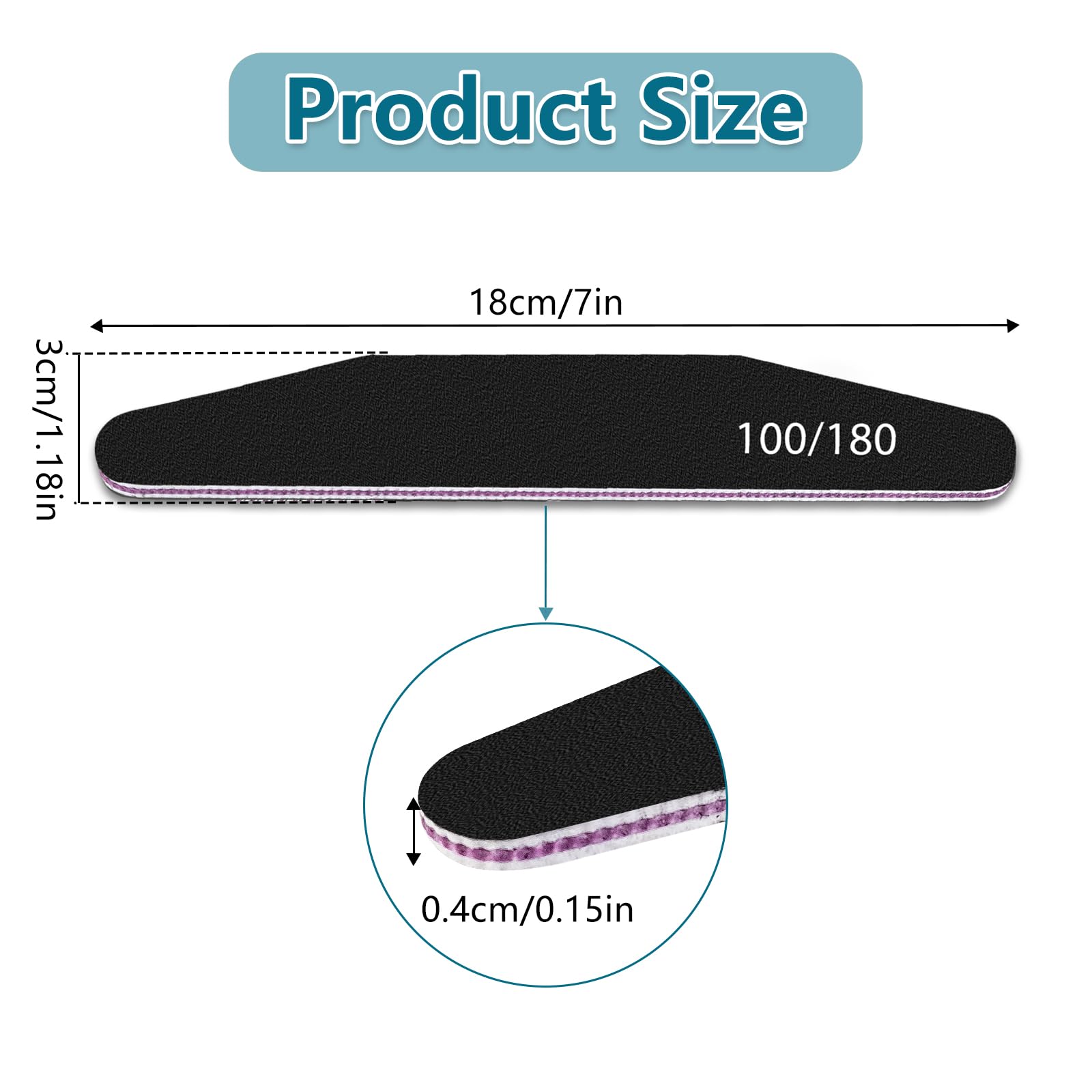 elzle Professional Nail Files Set - 10 Pcs Double-Sided 100/180 Grit Emery Board 7