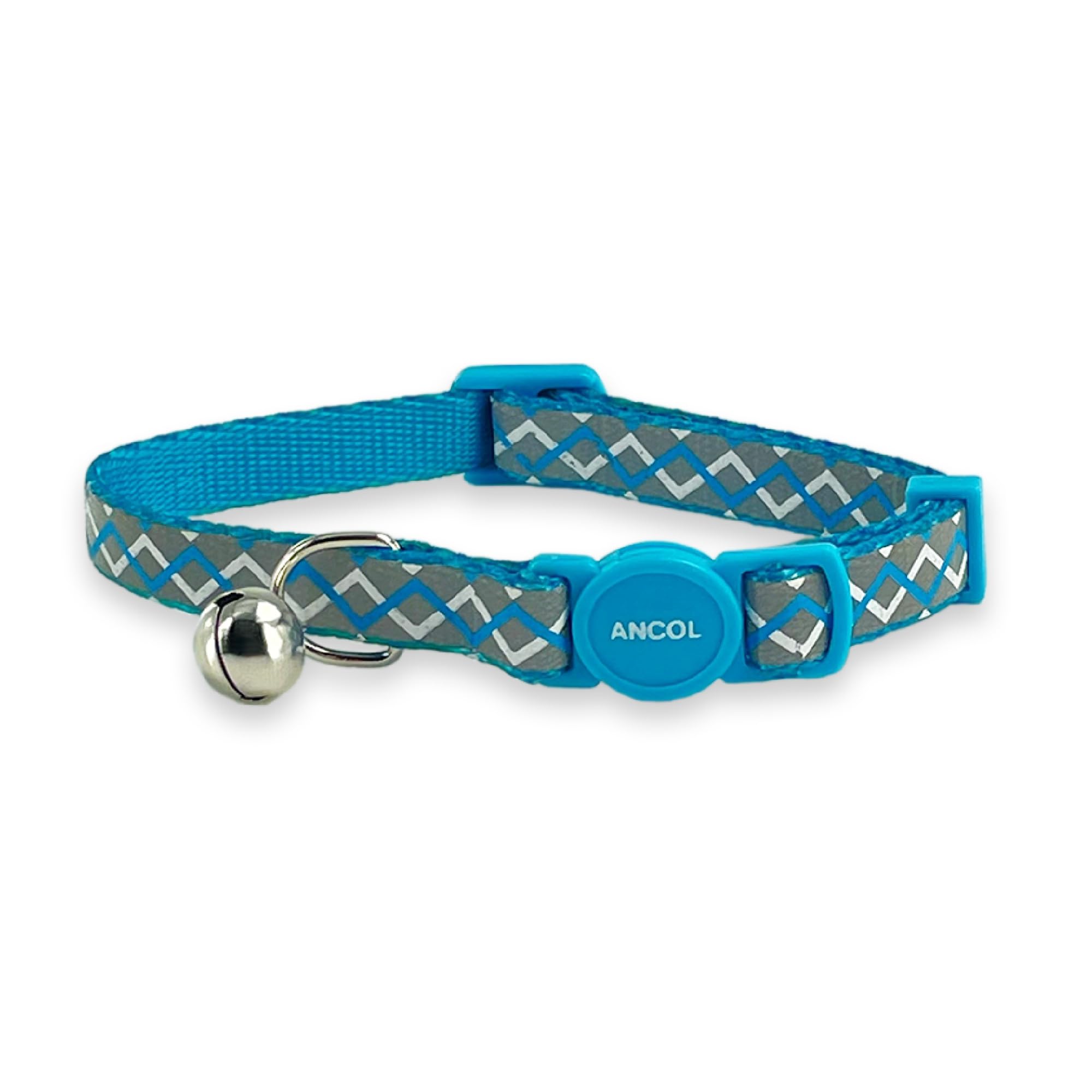 Ancol Reflective Adjustable Cat Collar - Blue/White Zig-Zag | 20-30cm 1