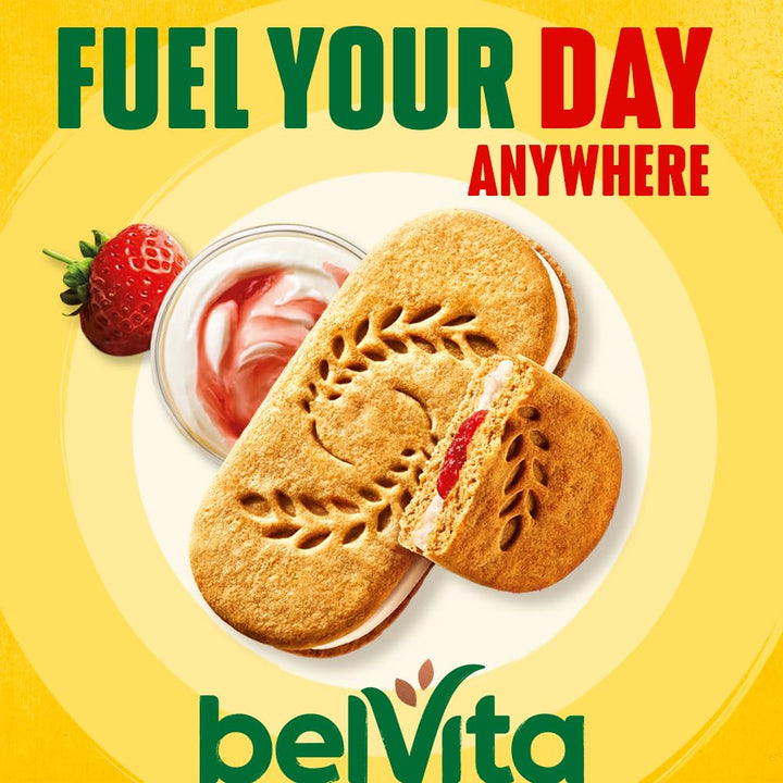 Belvita Duo Crunch Strawberry & Yogurt Breakfast Biscuits, 18 Packs of 2 – Wholegrain Biscuits with Yogurt & Strawberry Filling