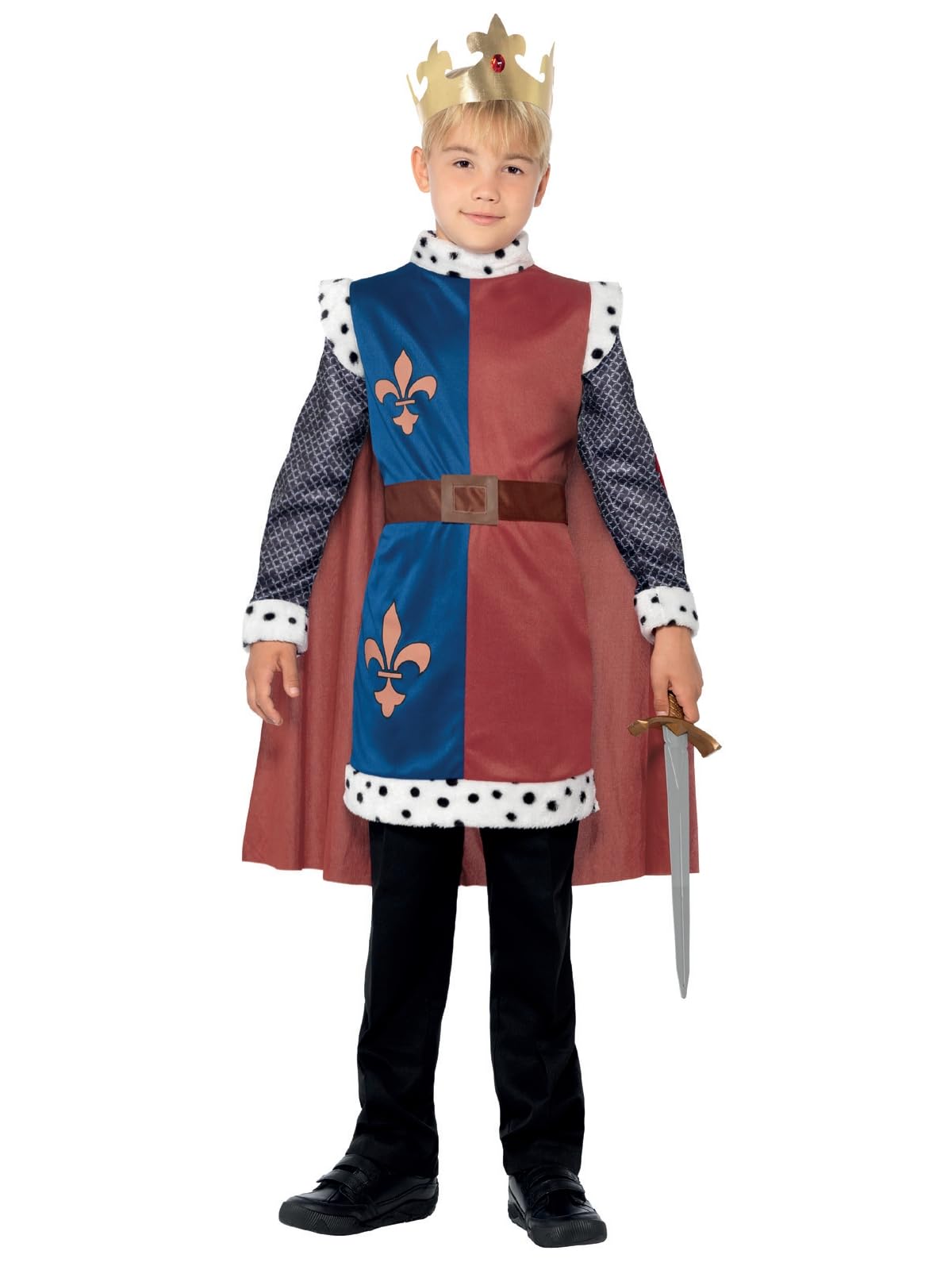 Smiffys King Arthur Medieval Costume - Tunic, Cape & Crown for Boys Ages 4-6