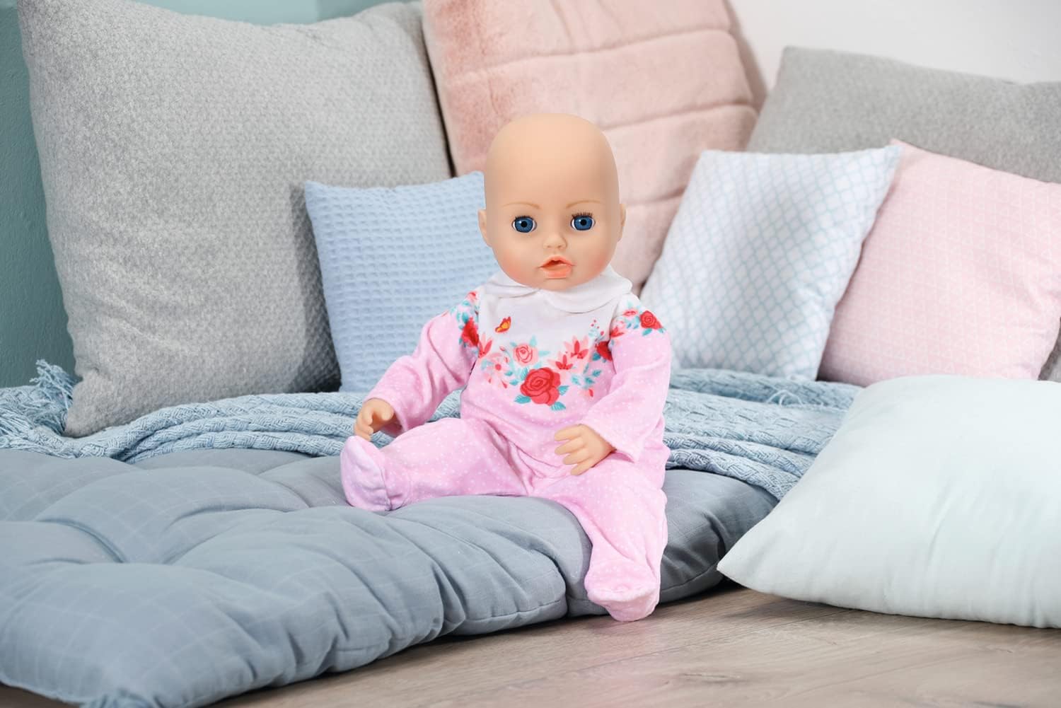 Baby Annabell 706817 Fit 43cm Doll Romper Set - Supersoft Pink with Rose Graphic