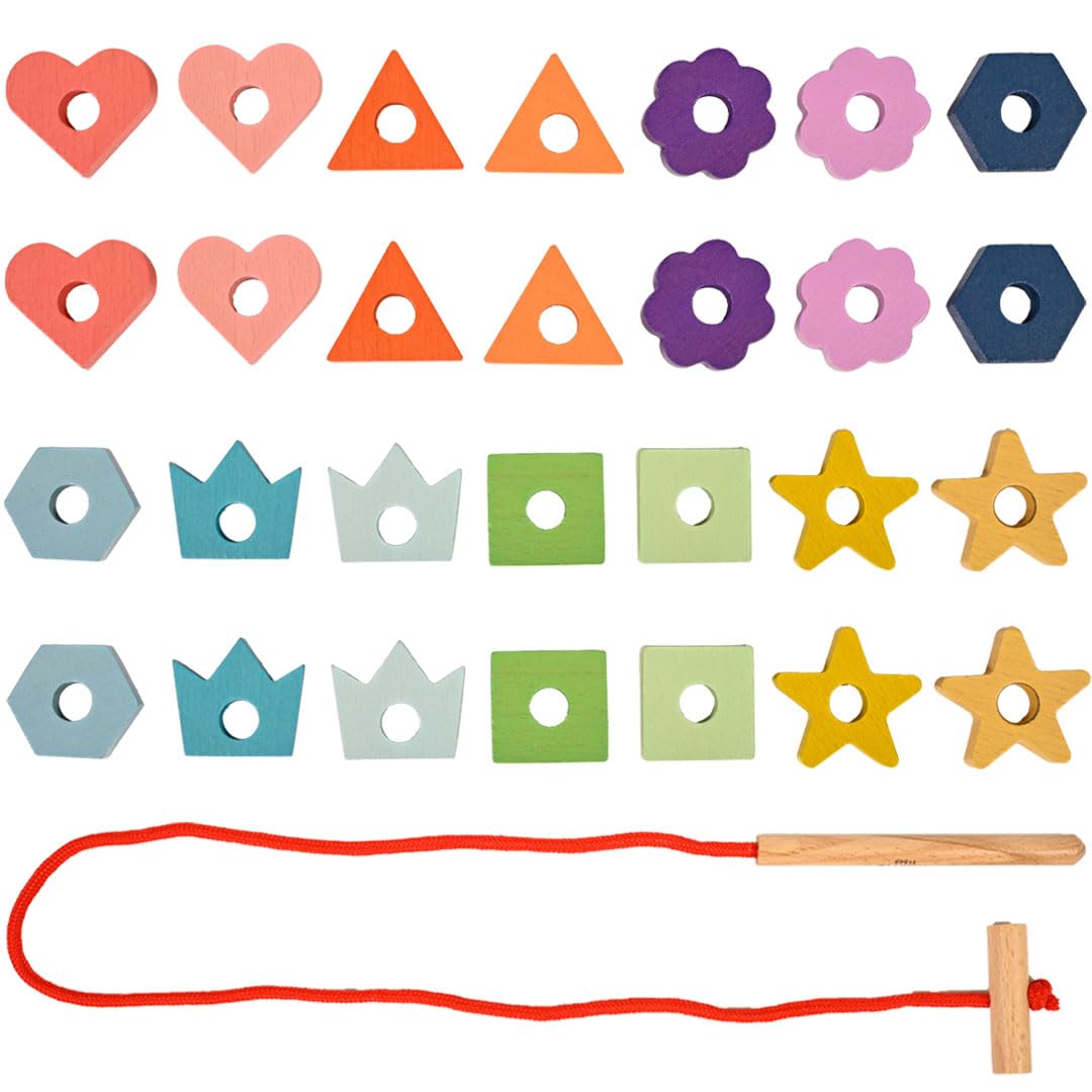 TickiT Rainbow Wooden Lacing Shapes - Educational Threading Toy for Toddlers 3+ 1