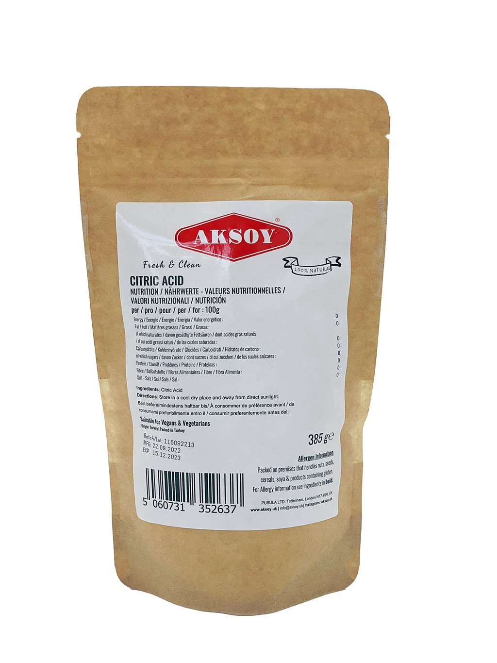 AKSOY Food Grade Citric Acid Descaler - Non-GMO, Anhydrous Granule, Lemon Scent | 385g 2