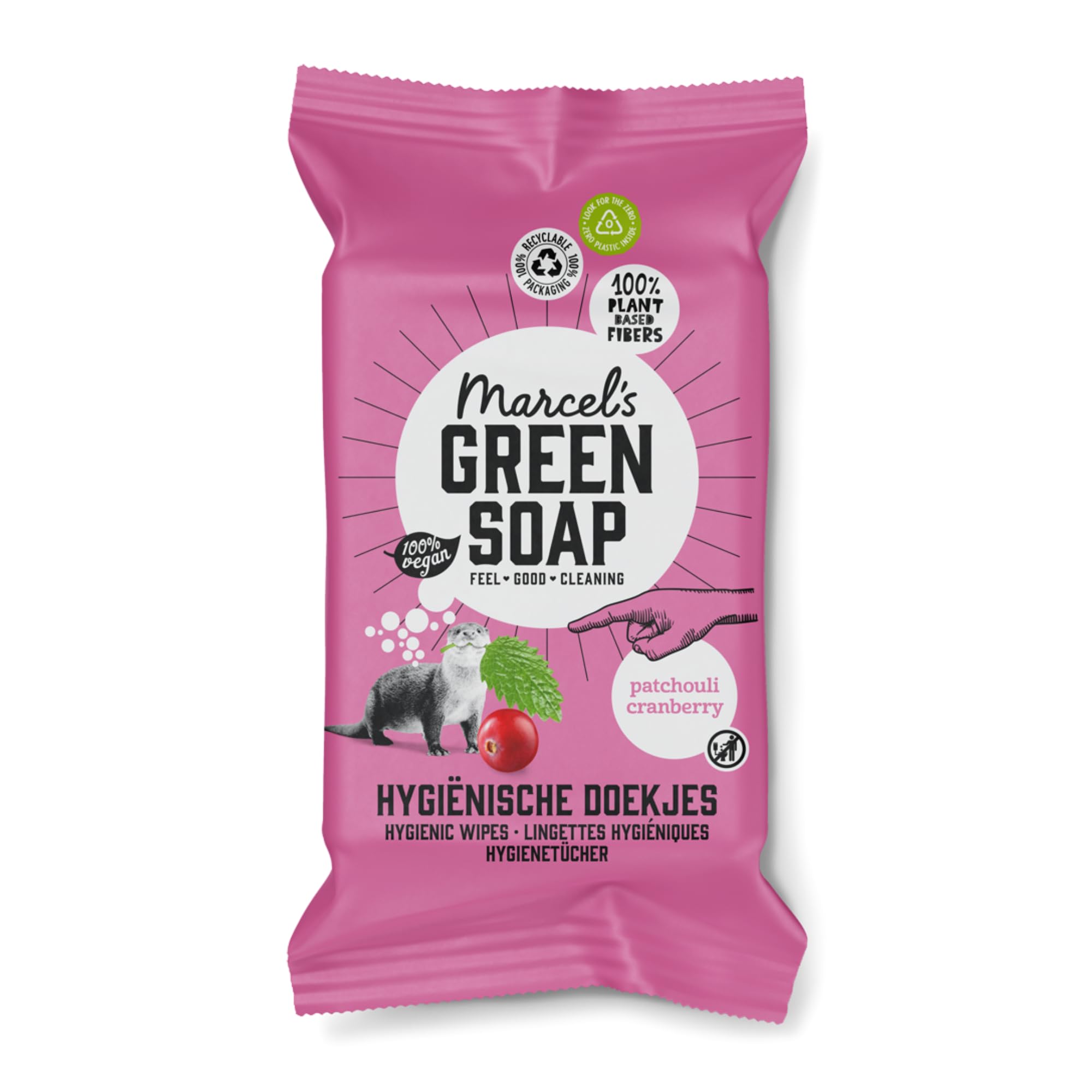 Marcel's Green Soap Hygienic Cleaning Wipes - Patchouli & Cranberry Scent | 60 Count | Alcohol-Based