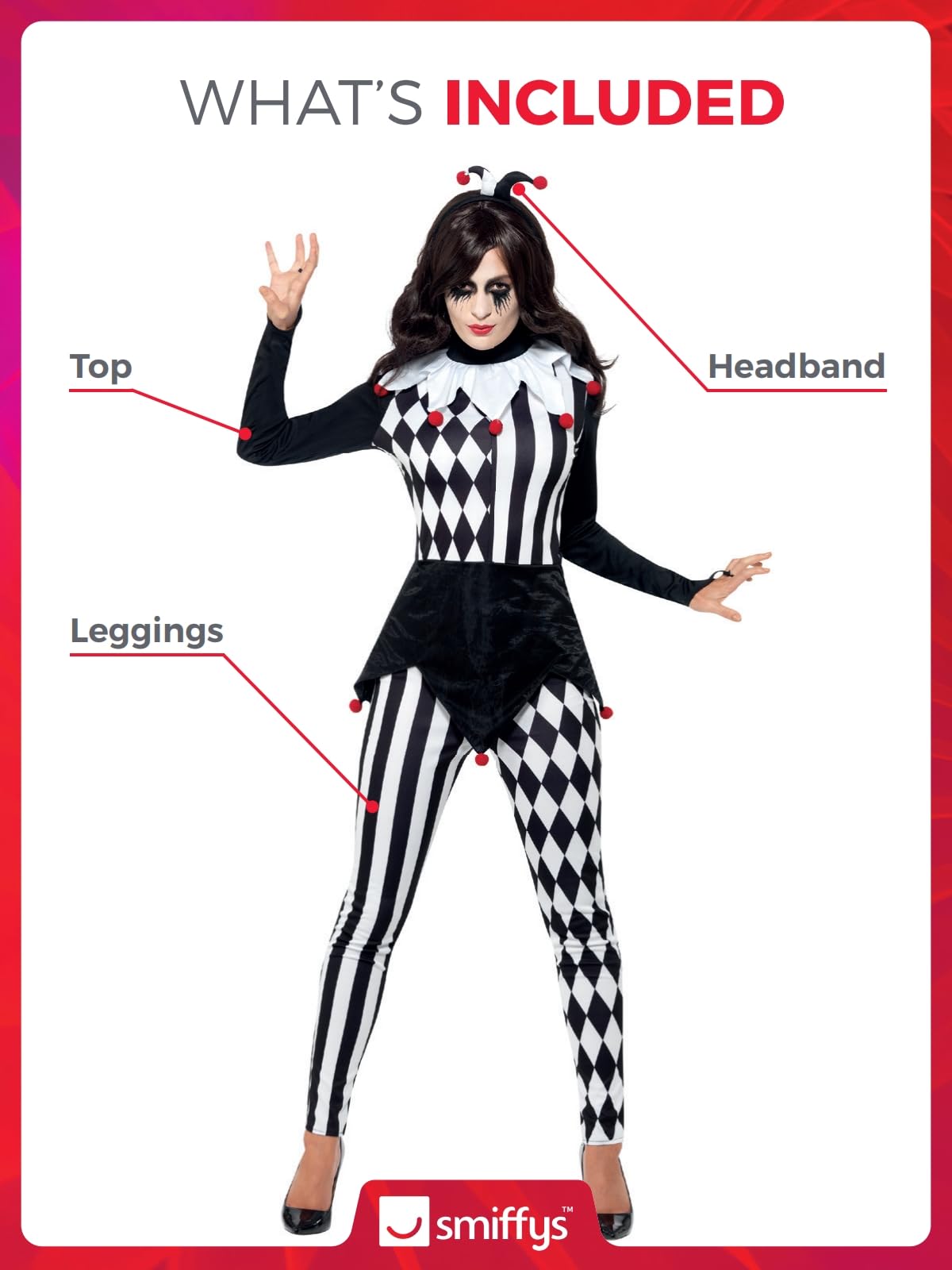 Smiffys Female Jester Costume - Adult Fancy Dress with Top, Leggings & Headband 3
