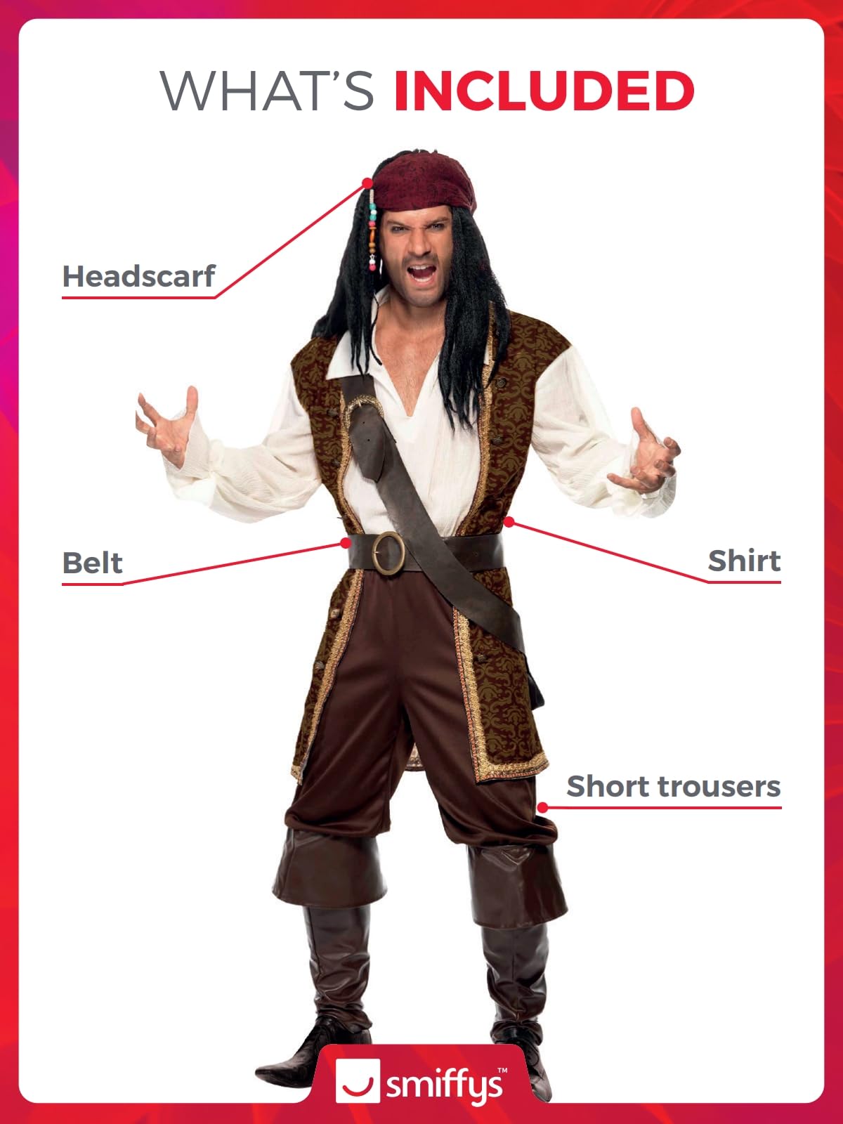 Smiffys High Seas Pirate Costume - Adult Men's Size M (38"-40") 2