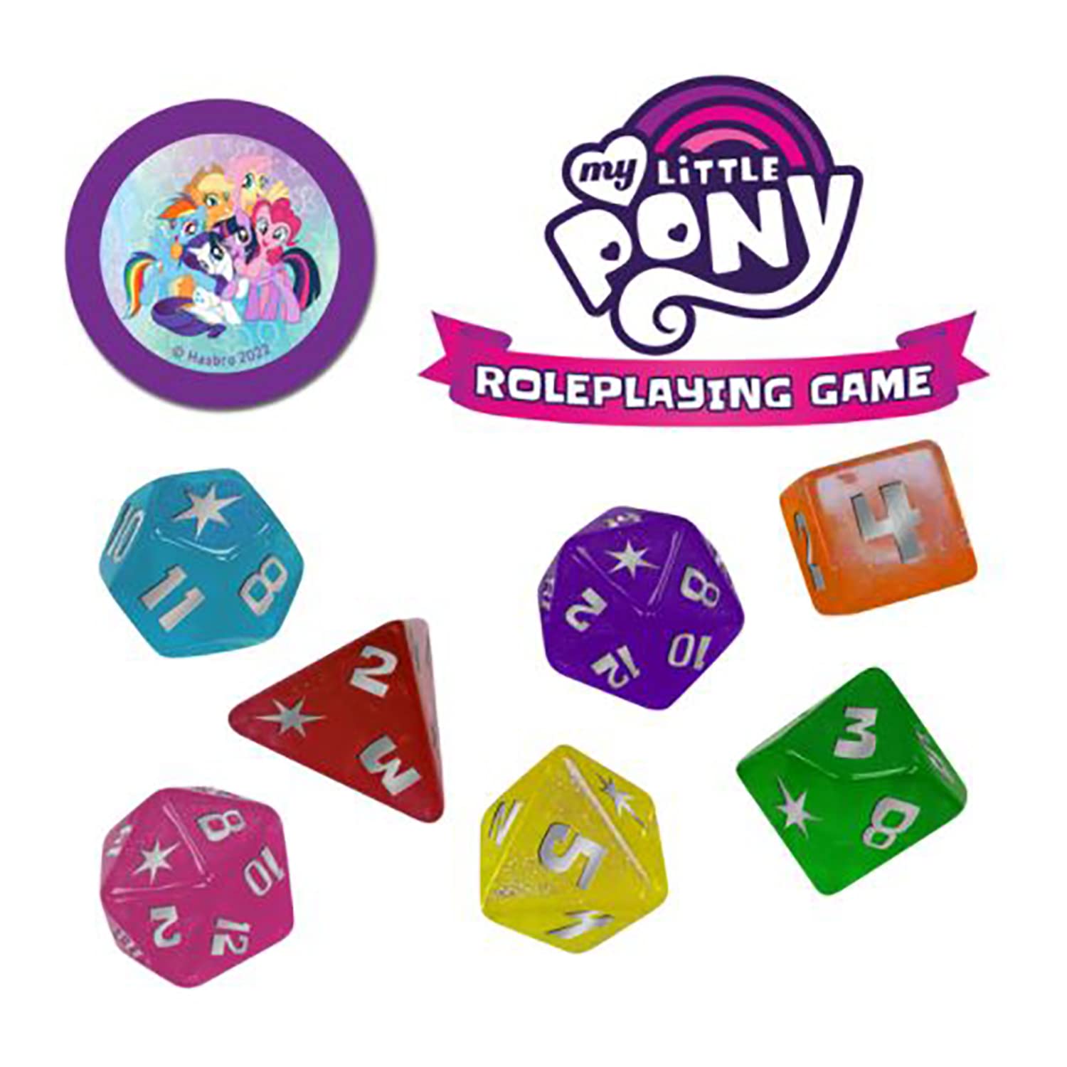 Renegade Game Studios My Little Pony Rollenspiel-Würfelset – 8-teiliges RPG-Zubehör mit Themenwürfeln und Münze 8