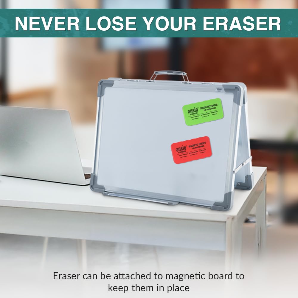 ANSIO Magnetic Whiteboard Eraser - Durable, Lightweight, Residue-Free Cleaning | Pack of 2 3