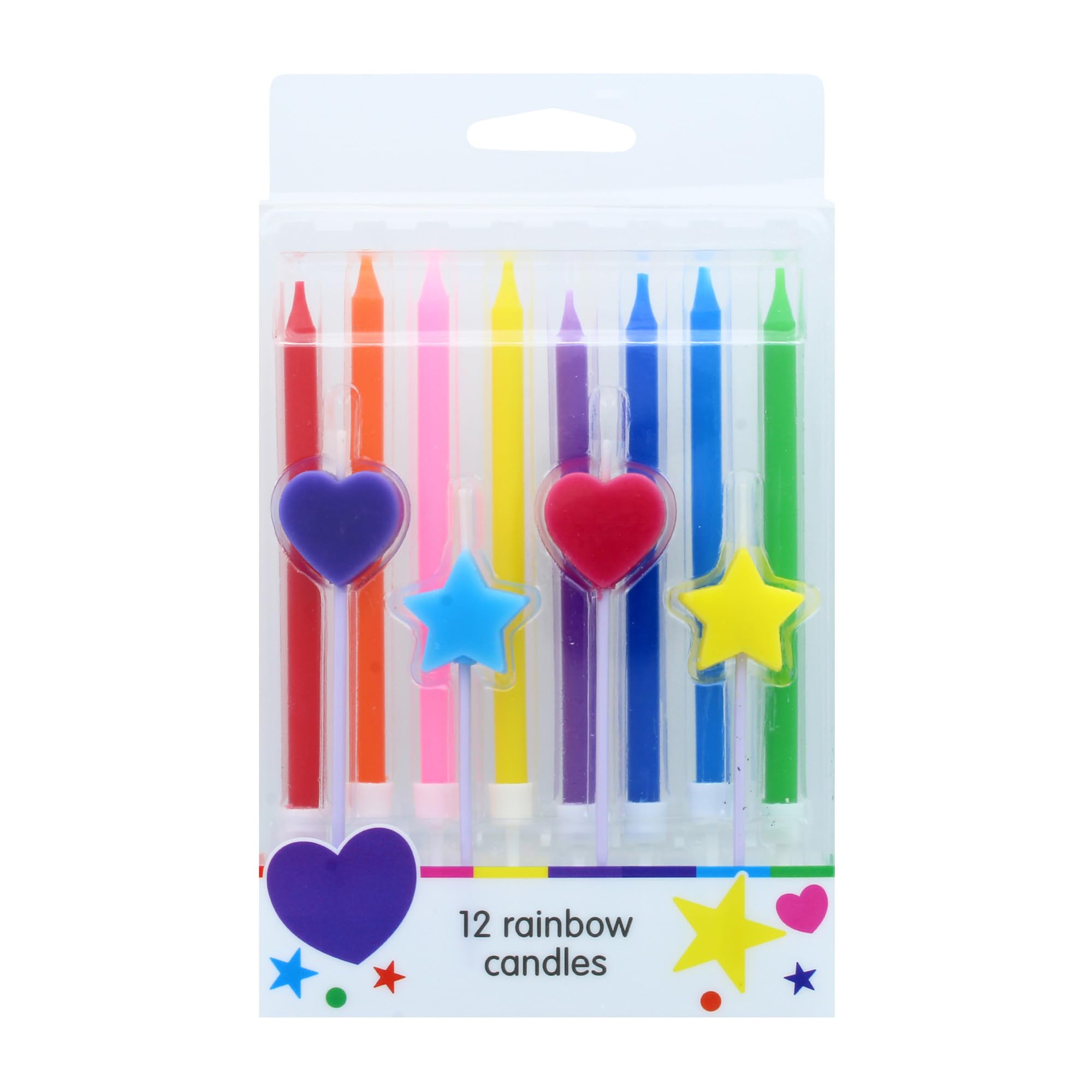 Culpitt Rainbow Birthday Cake Candles - 12 Pack with Tall, Heart, and Star Shapes | Multicoloured Wax 1