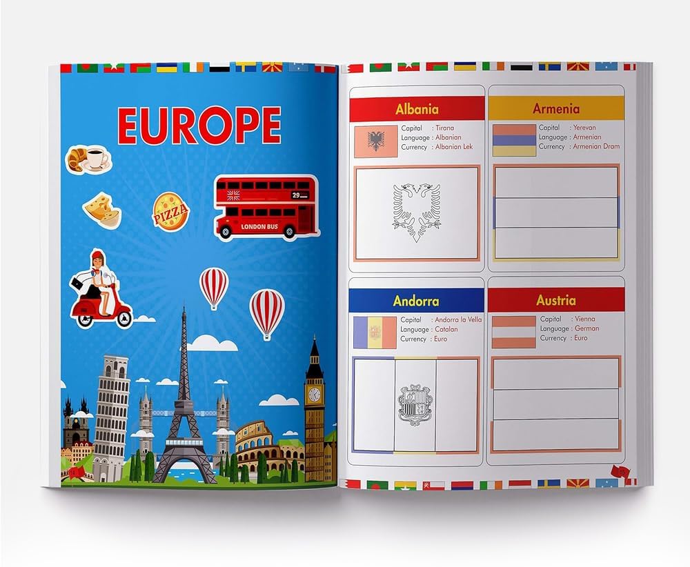 Wonder House Flags of the World Sticker Coloring Activity Book - Ages 5-10 | 72 Pages | English 4