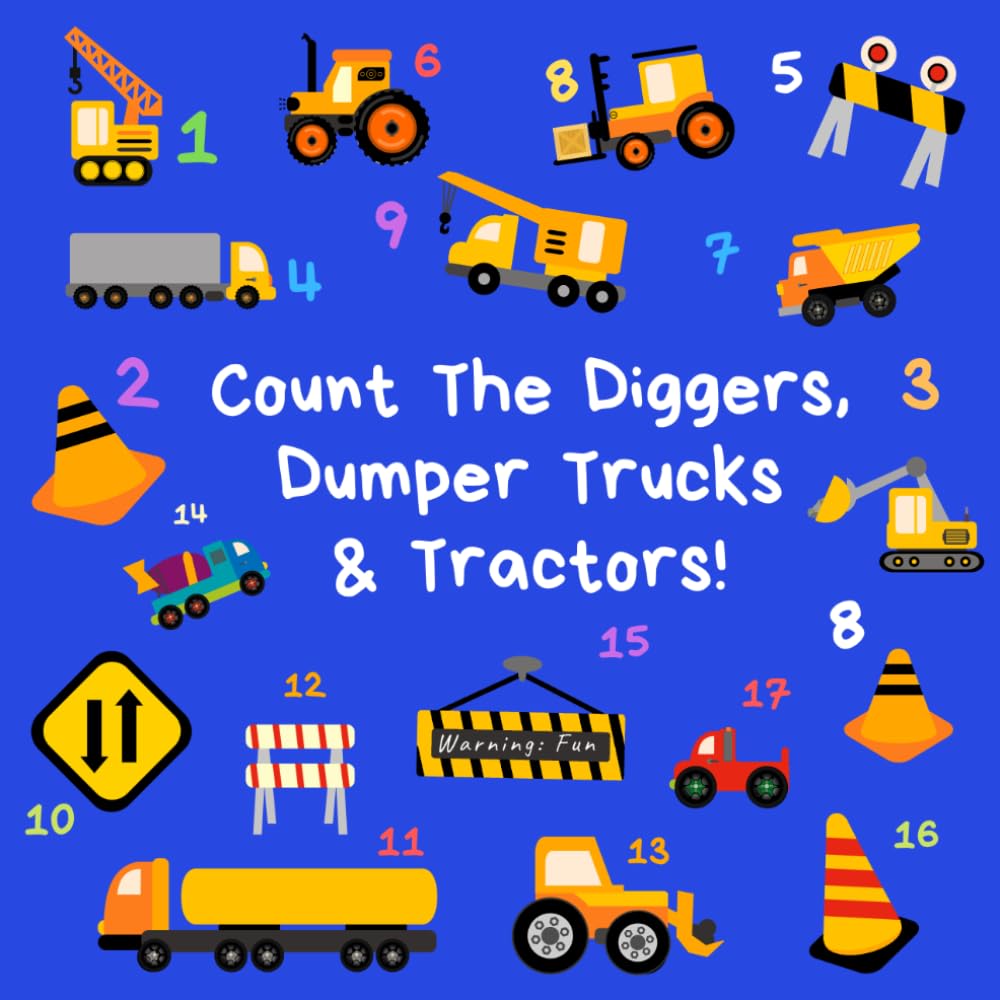 NCBUSA Publications Count the Diggers, Dumper Trucks & Tractors Activity Book | Ages 2-5 | Paperback