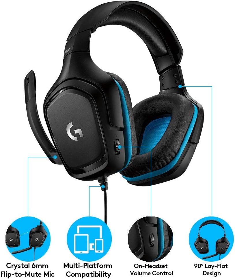 Logitech G432 Kabelgebundenes Gaming-Headset mit 7.1 Surround Sound, DTS Headphone:X 2.0, 50-mm-Treibern 3