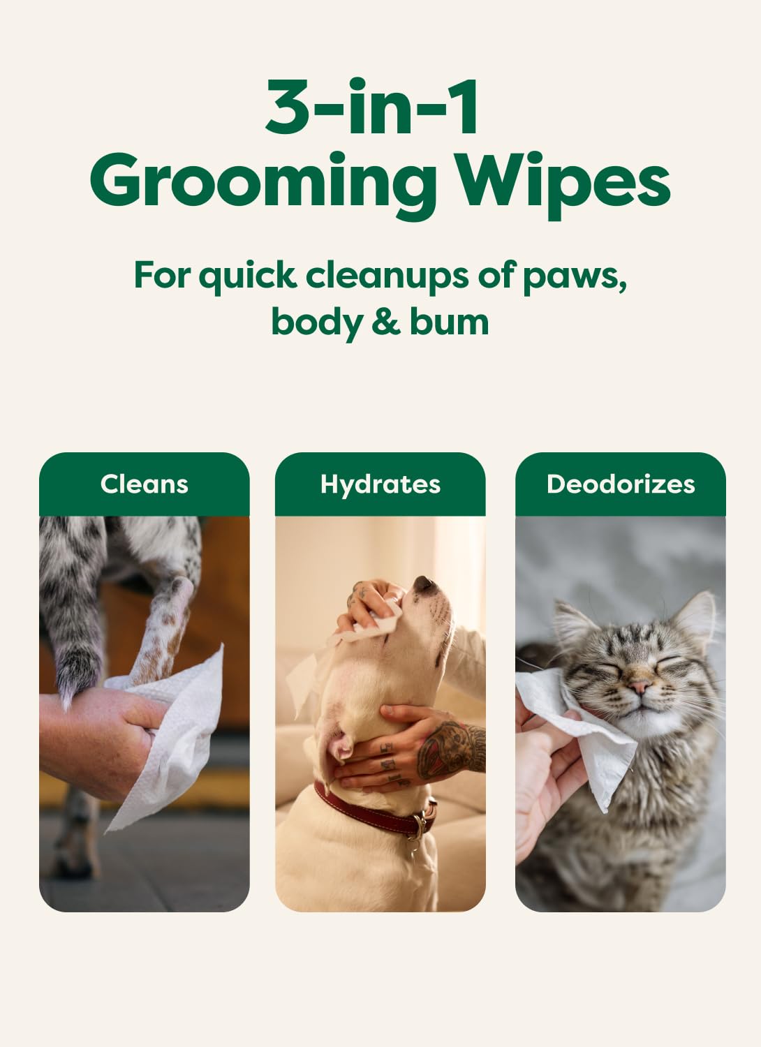 Earth Rated Pet Wipes for Dogs and Cats - Hypoallergenic, 3-in-1 Cleaning, White Tea & Basil Scent, 100 Count 4