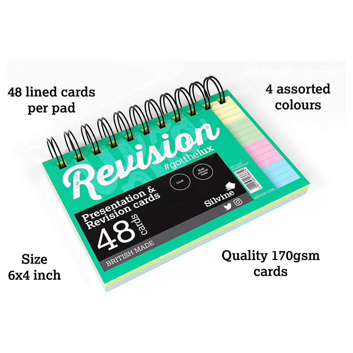 Silvine Luxpad Revision A6 Flash Cards - Lined, 48 Cards, Assorted Colours 2