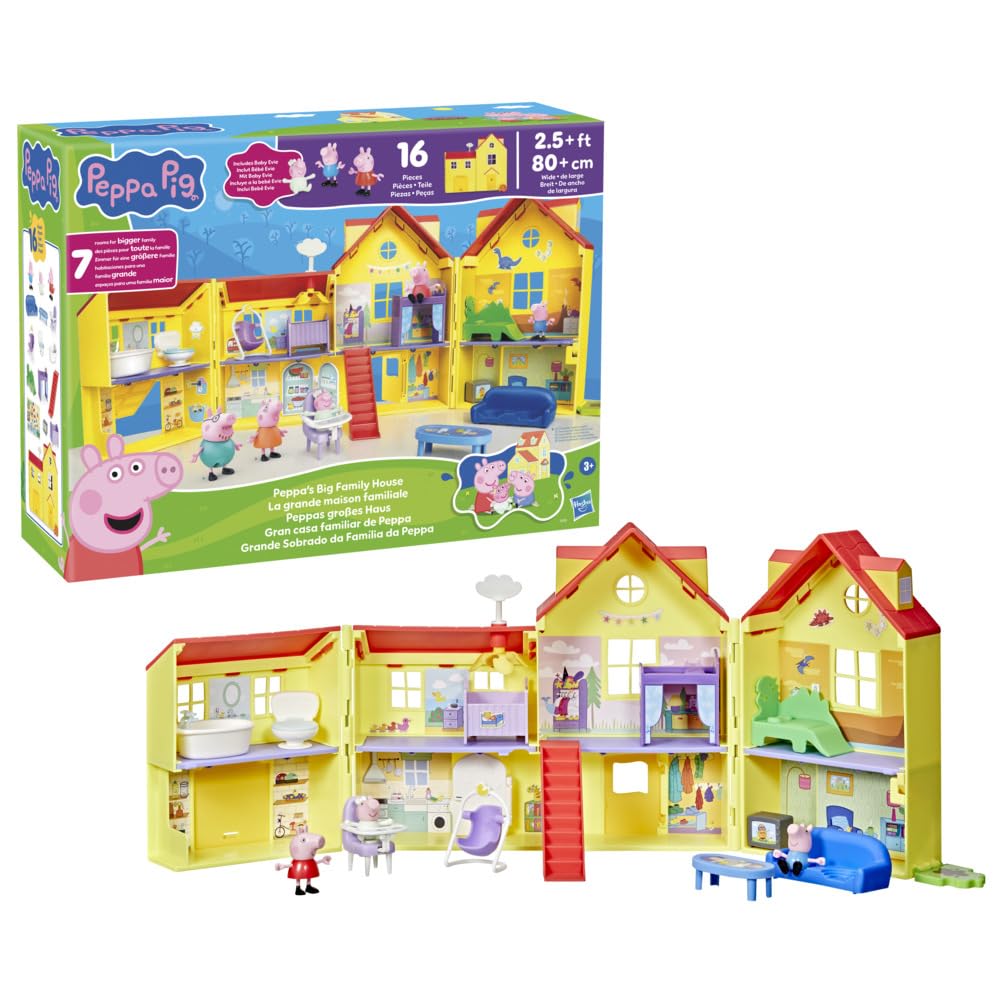 Peppa Pig Peppa's Big Family House Playset - 2-Floor 7-Room Doll House with 3 Figures & 16-Piece Set 1