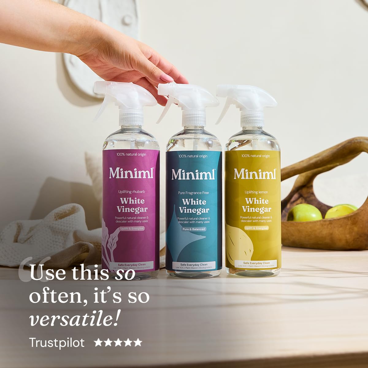 Miniml White Vinegar Cleaning Spray - Wild Rhubarb Scented | 750ml | Plant Powered 7