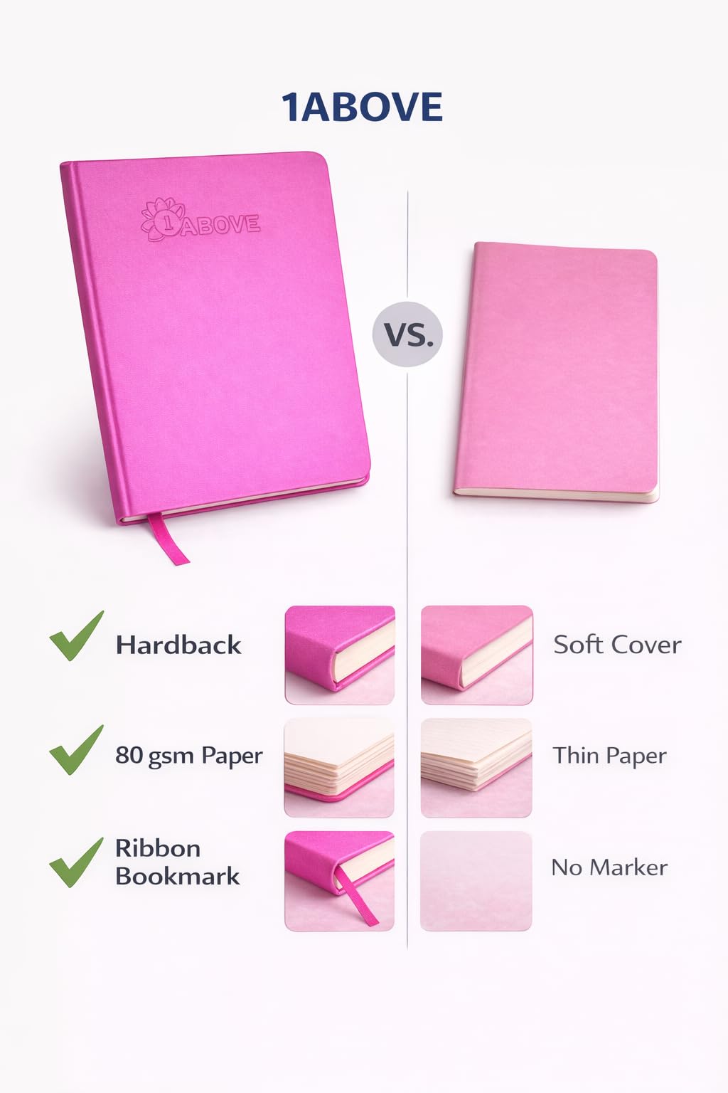 1ABOVE A4 Soft Feel Executive Notebook | Hardback | 160 Lined Pages | Pink 2