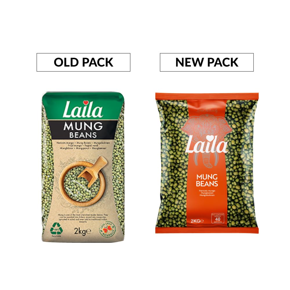 LAILA Mung Beans - Whole, 2 kg Pack | Quick Cooking
