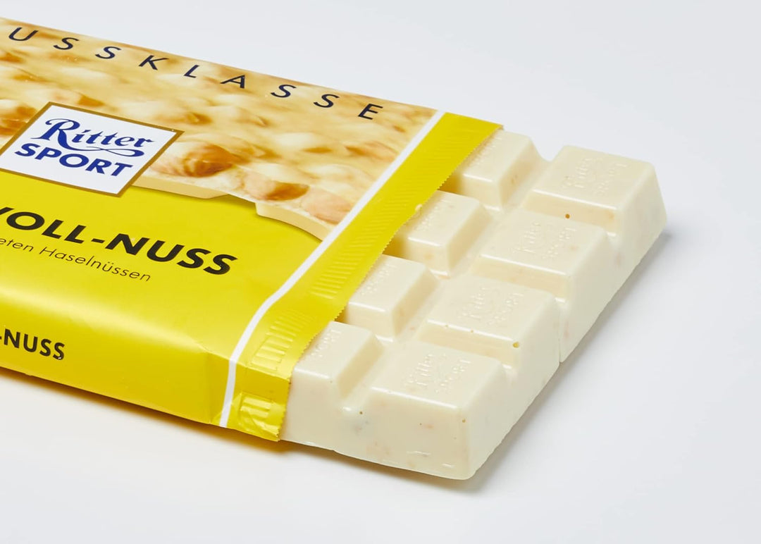 Ritter Sport White Whole Hazelnut Chocolate Bar 100g (Pack of 10)