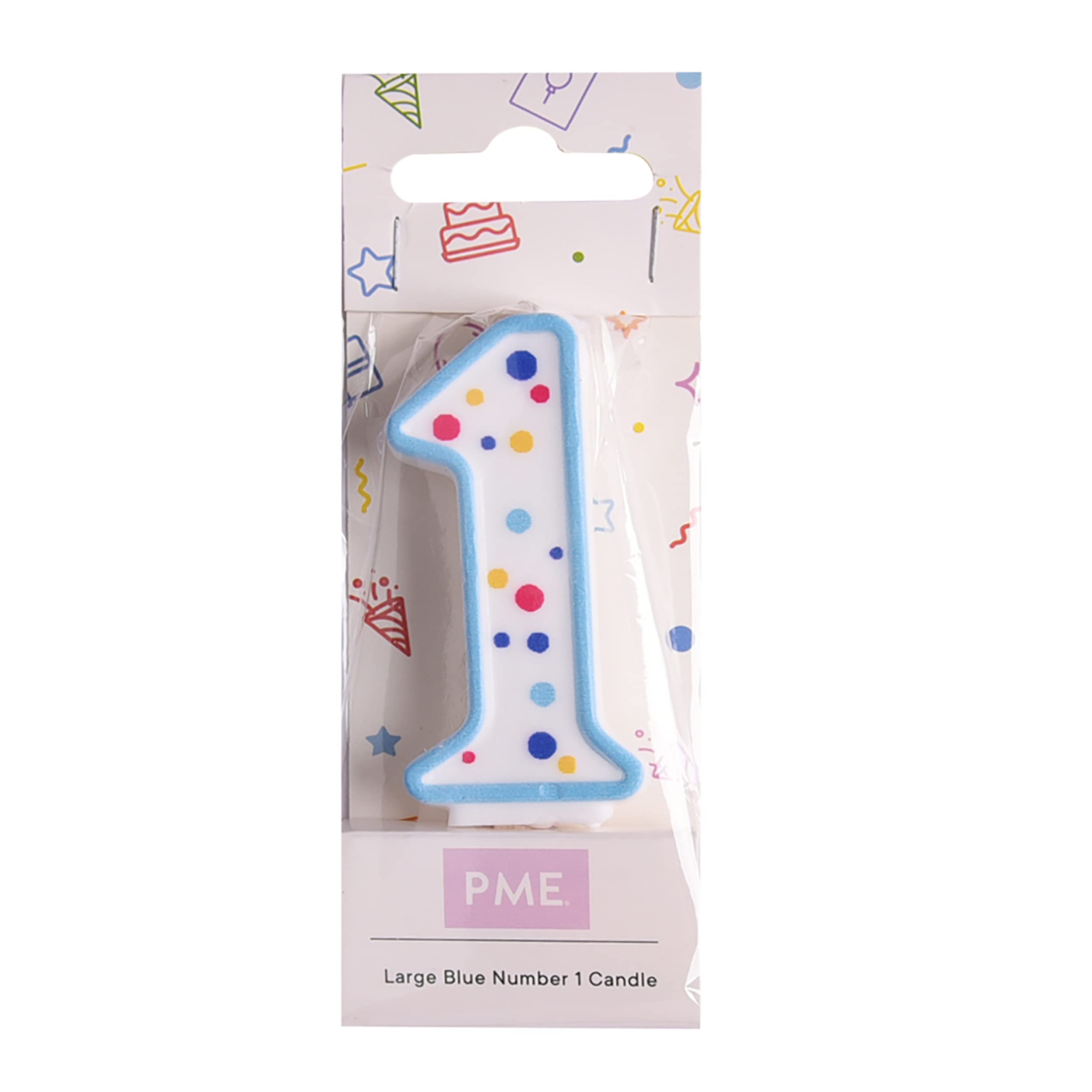 PME Blue Number 1 Candle - Large Size, Polka Dot Pattern 2