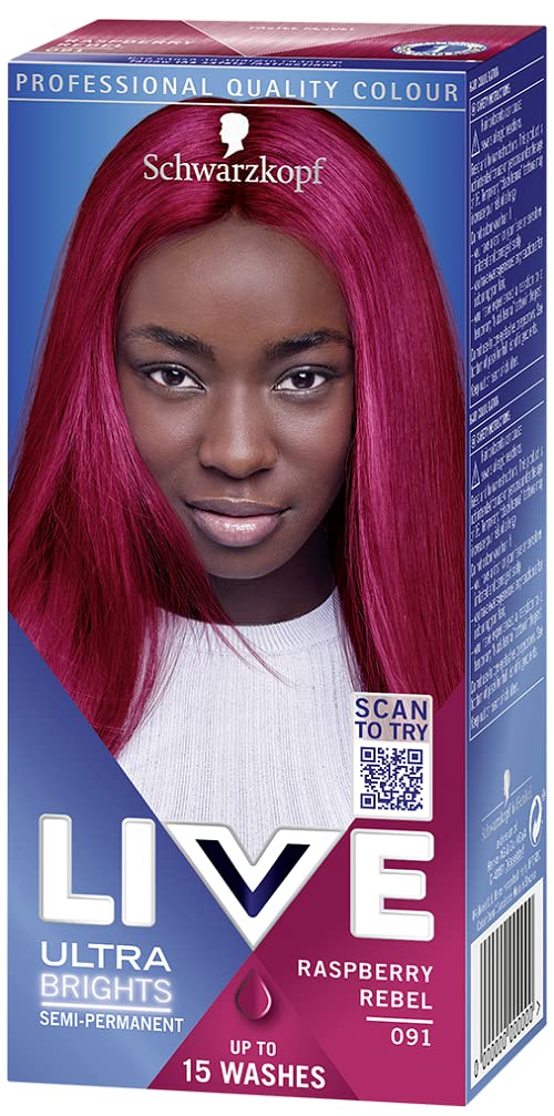 Schwarzkopf LIVE Ultra Brights or Pastels Semi-Permanent Hair Dye - Raspberry Rebel (50ml) 1