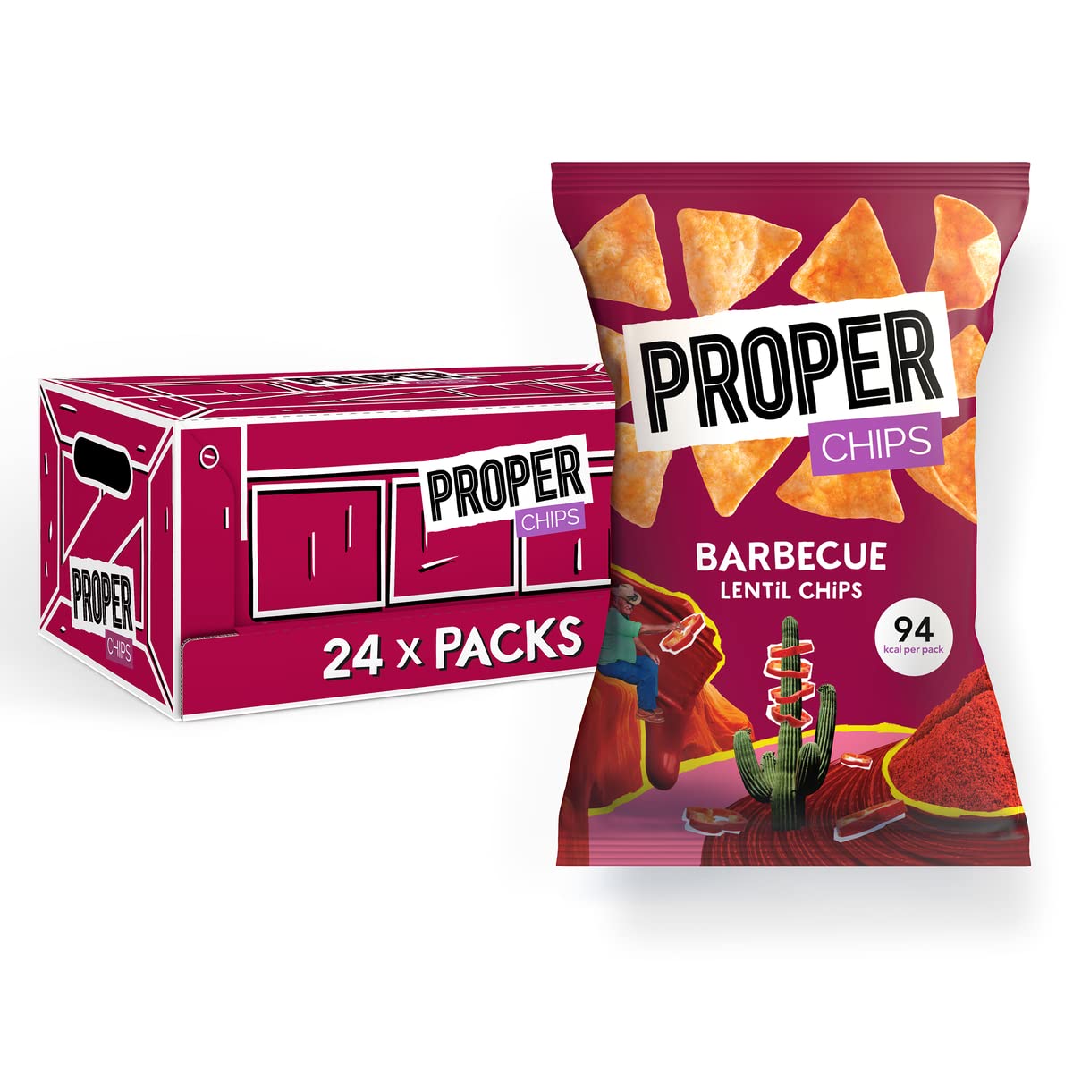 PROPERCHIPS - Barbecue Lentil Chips, Vegan & Gluten-Free Snacks, 24 x 20g 1