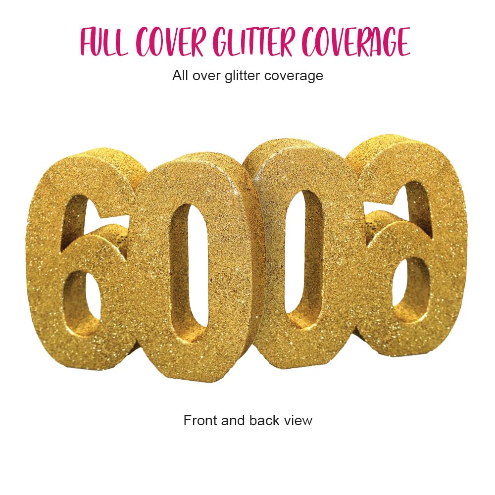 Anniversary House Number 60 Glitter Table Decoration - Gold | Weighted | Reusable 4