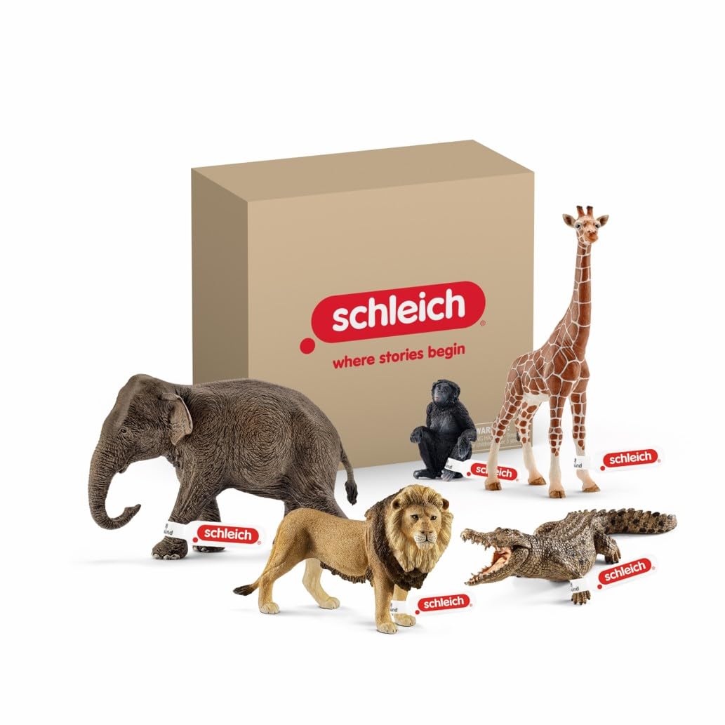 Schleich Wild Life - 5PC African Animal Toy Playset with Lion, Elephant, Monkey, Alligator & Giraffe 1