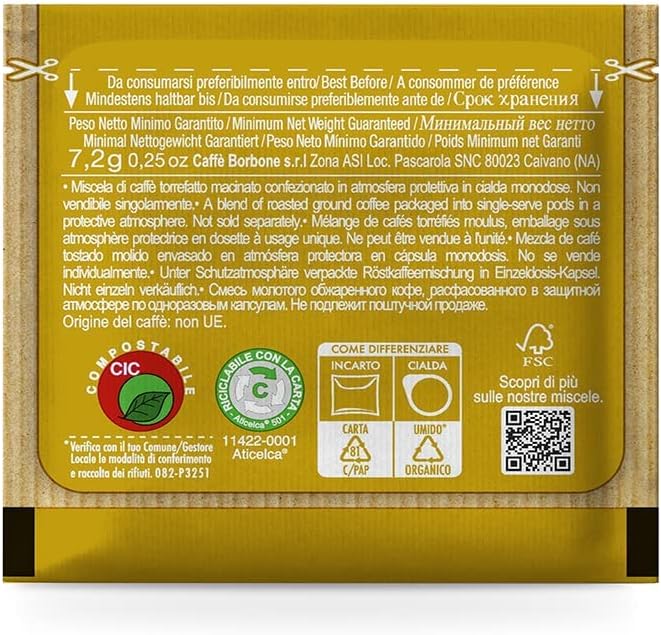 Caffè Borbone Gold Blend Compostable Coffee Pods - 100 Pack, ESE 44mm