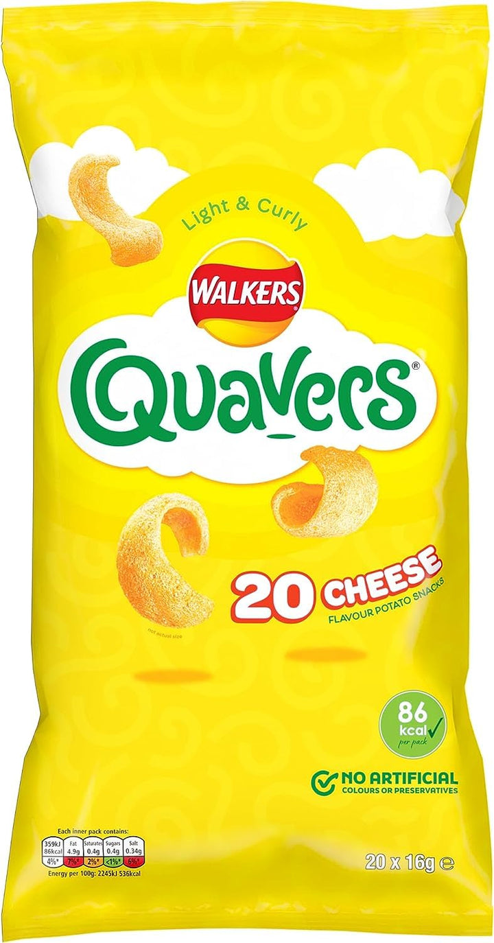 Walkers Quavers Cheese Flavour Snacks Multipack 20x16g