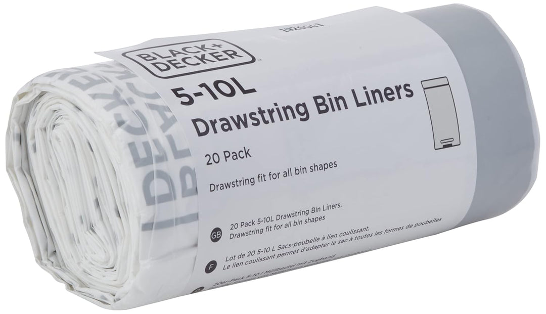BLACK+DECKER Drawstring Bin Liners 40L, 20 Pack, White