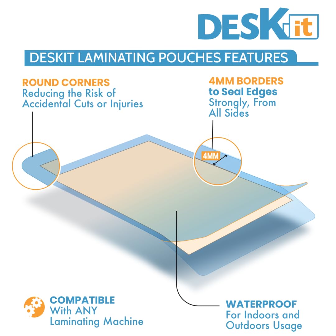 deskit Laminating Pouches A4 Gloss 100 Microns 80 Sheets for Professional Finish 2