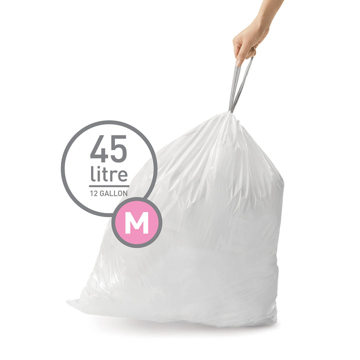 simplehuman Code M Custom Fit Bin Liners, White Plastic - Pack of 20