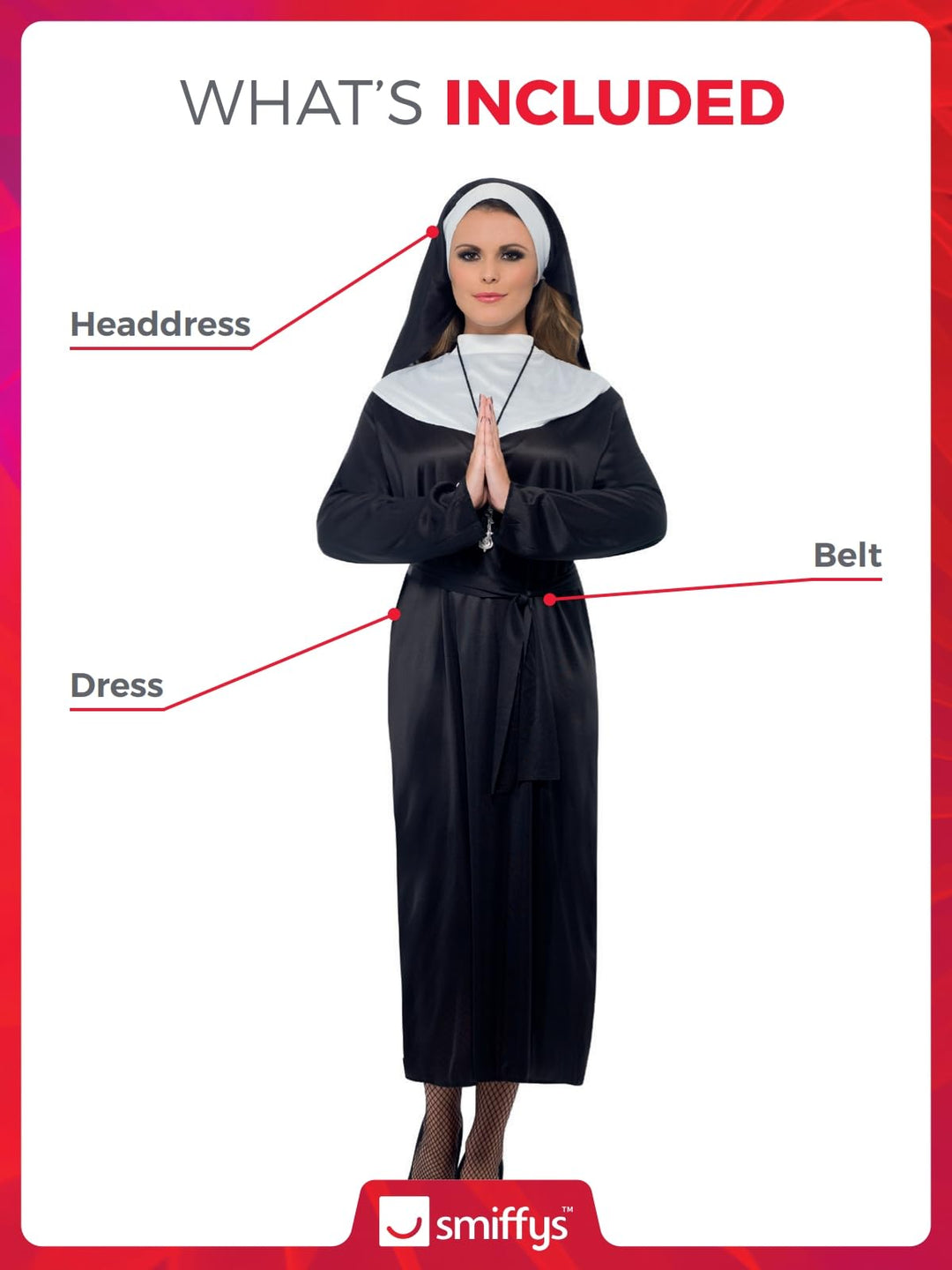 Smiffys Nun Costume, S - UK Size 08-10, Black
