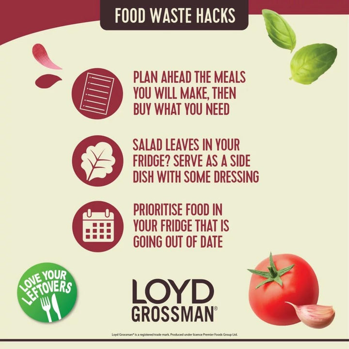 Loyd Grossman Italian Tomato & Smoked Bacon Sauce – Rich Tomato Base with Smoked Bacon & Red Chilli, 350g
