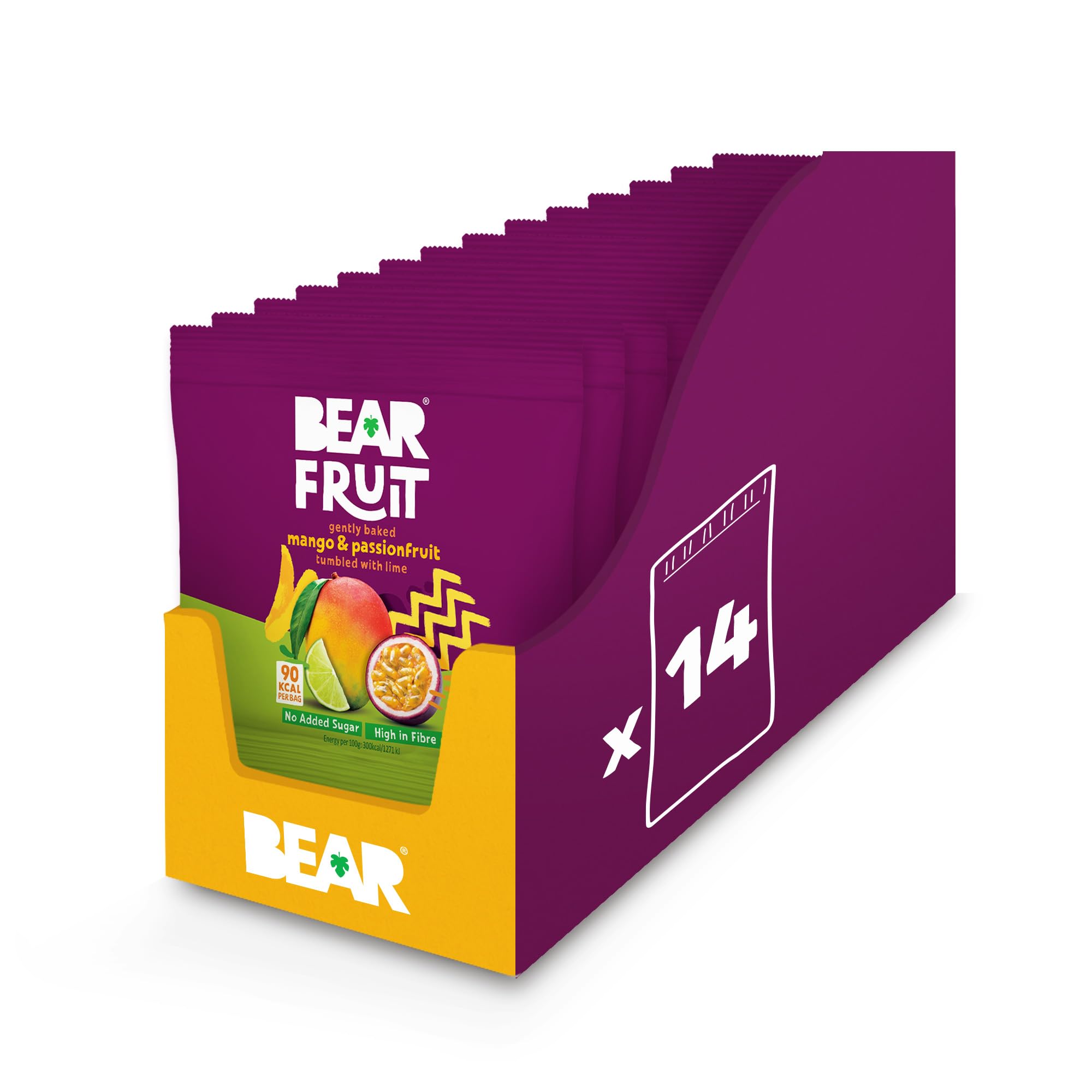 BEAR Fruit Dried Mango & Passionfruit Packs - Gently Baked, No Added Sugar, Vegan, 14 x 30g 1